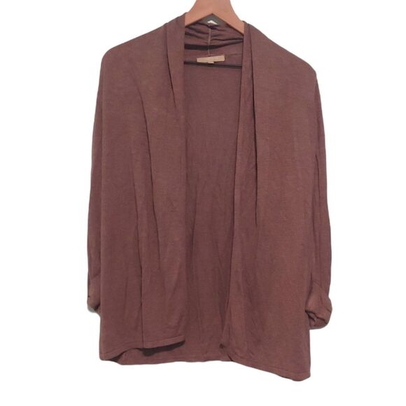 Joan Vass Brown Cardigan Sweater Roll Tab Sleeve Size Small - Picture 1 of 5